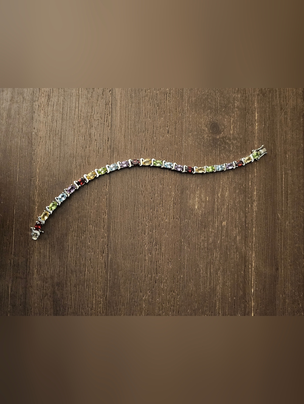 Multi-Gemstone Tennis Bracelet - 925 SS with Red, Purple, Blue & Green stones - Picture 3 of 9